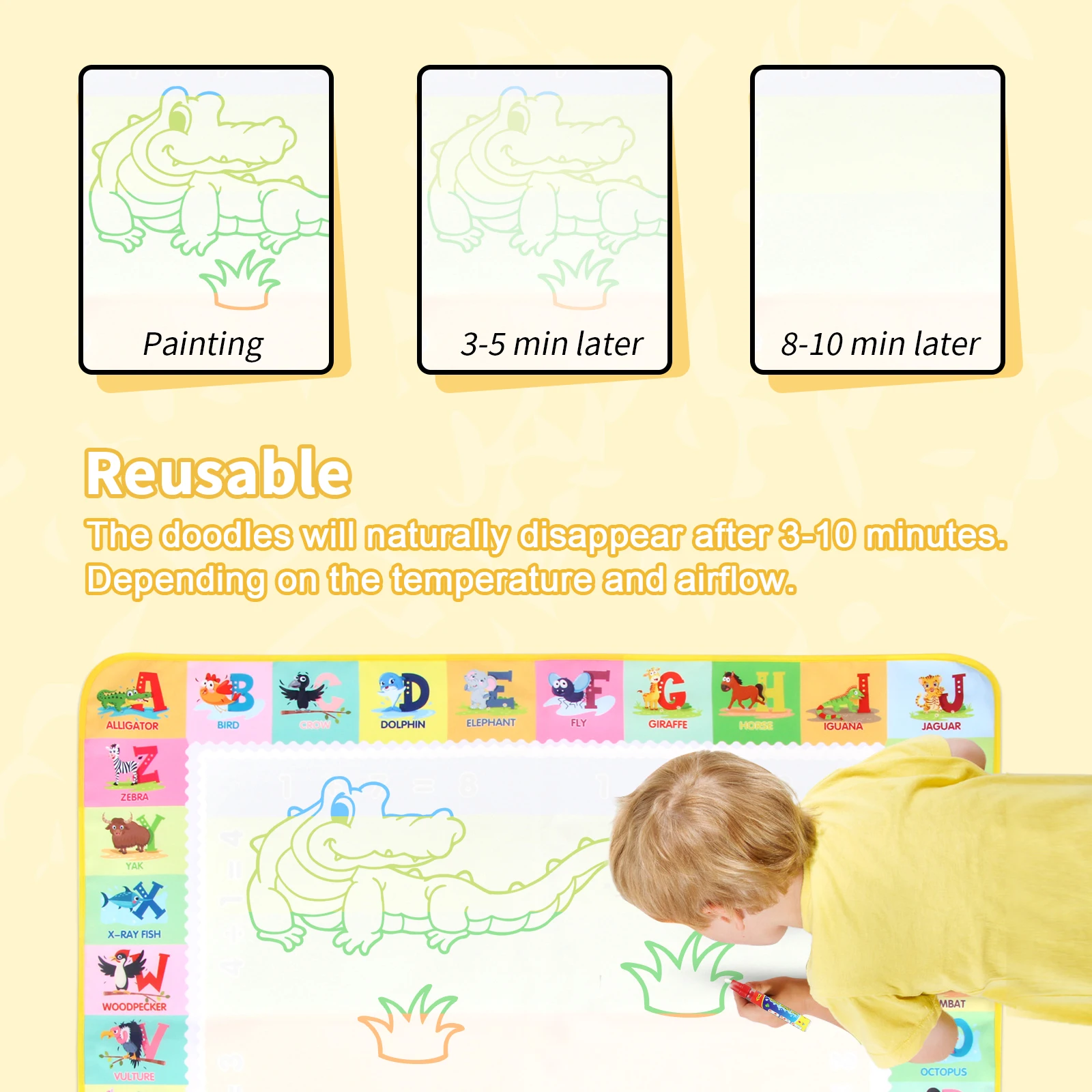 Estera mágica de dibujo al agua de 100x80CM, garabatos para colorear con bolígrafos mágicos reutilizables, tablero de pintura Montessori, juguetes educativos, regalos para niños
