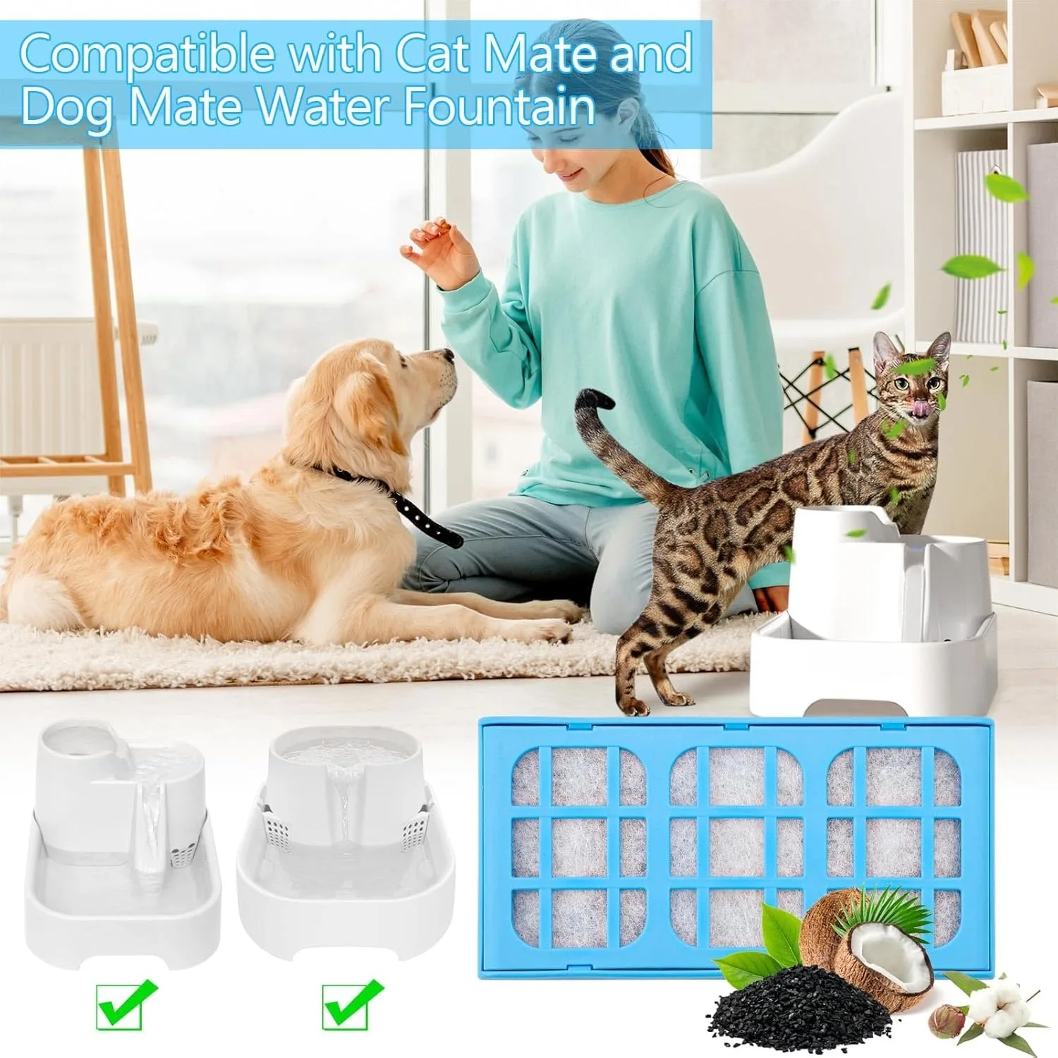 Paquete de 12 cartuchos de filtro de repuesto, compatibles con fuentes de agua potable para mascotas Cat Dog Pet Mate, actualización