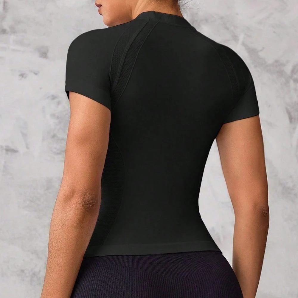 Top Deportivo de Manga Corta para Mujer, Tejido Transpirable y de Secado Rápido, Adecuado para Correr y Yoga