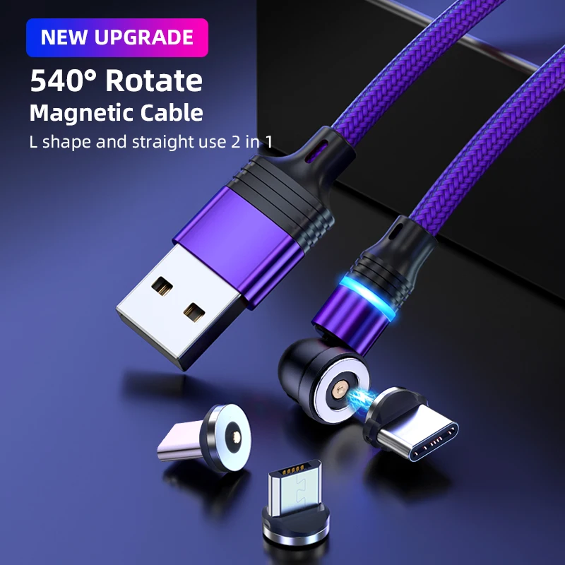 Cable USB C magnético giratorio de 540 grados, Cable tipo C de 1M, 2M, 3M para cargador magnético de teléfono móvil, Cable para Huawei Xiaomi