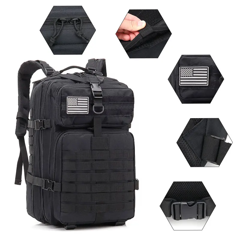 Mochilas tácticas para hombre de 50L, bolsas de viaje al aire libre, paquete escolar 3P EDC Molle para senderismo, bolsa de caza