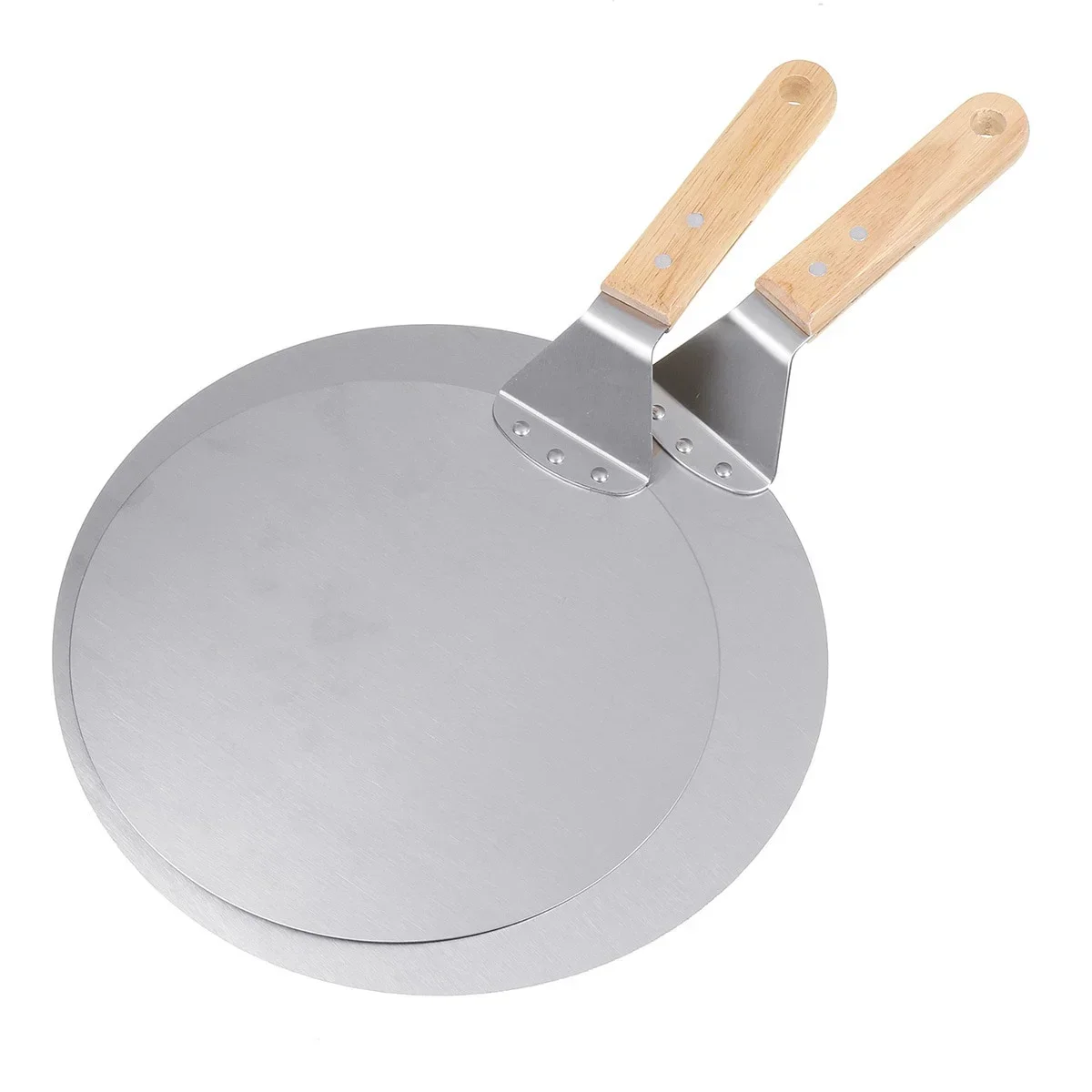 Pala para Pizza de 10/12 pulgadas, herramientas de pastelería, mango de madera de acero inoxidable, sartén redonda antiescaldado, utensilios para hornear