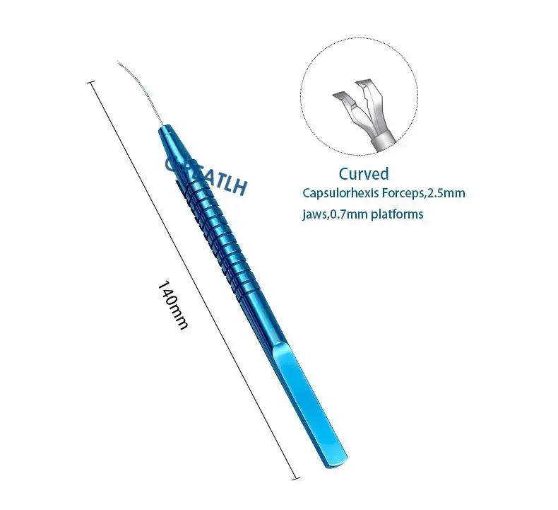Pinzas de capsulorrexis retinal oftálmica, pinzas para el cuerpo extranjero, instrumentos de cirugía oftálmica recta/curva/ángulo de 140mm de largo