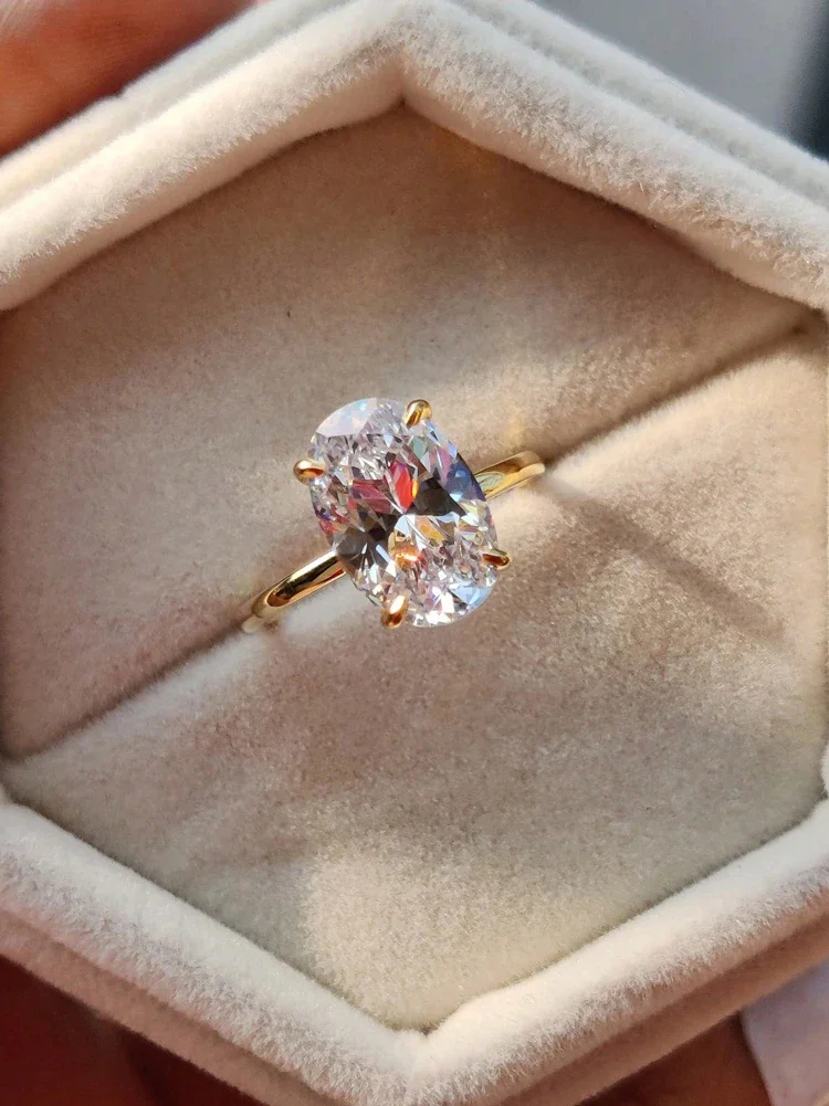 ROUSLY-Anillo de plata de ley 925 brillante con piedra ovalada de circón de 1-8CT para mujer, joyería fina de lujo de alta calidad para compromiso y boda