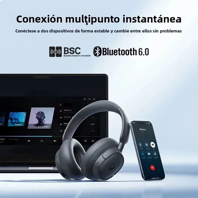 Auriculares Inalámbricos Baseus Bass BH1 NC Lite ANC con Cancelación de Ruido del 95%, Auriculares Bluetooth 6.0, 80H, Sobre la Oreja