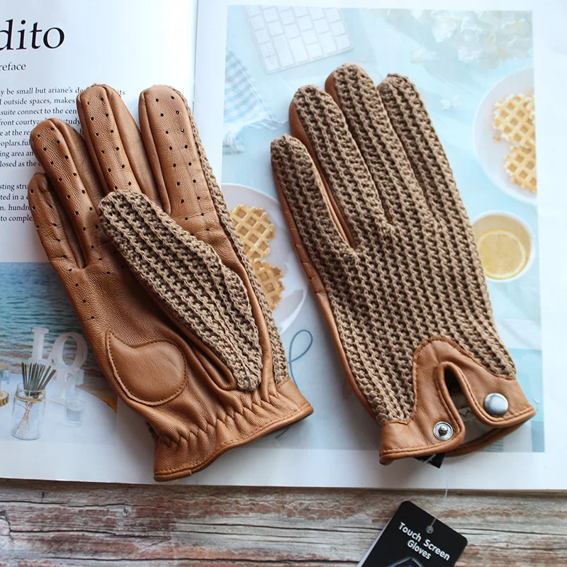 Nuevos guantes antideslizantes de cuero para conducir para hombre, guantes tejidos con pantalla táctil para montar en motocicleta, guantes