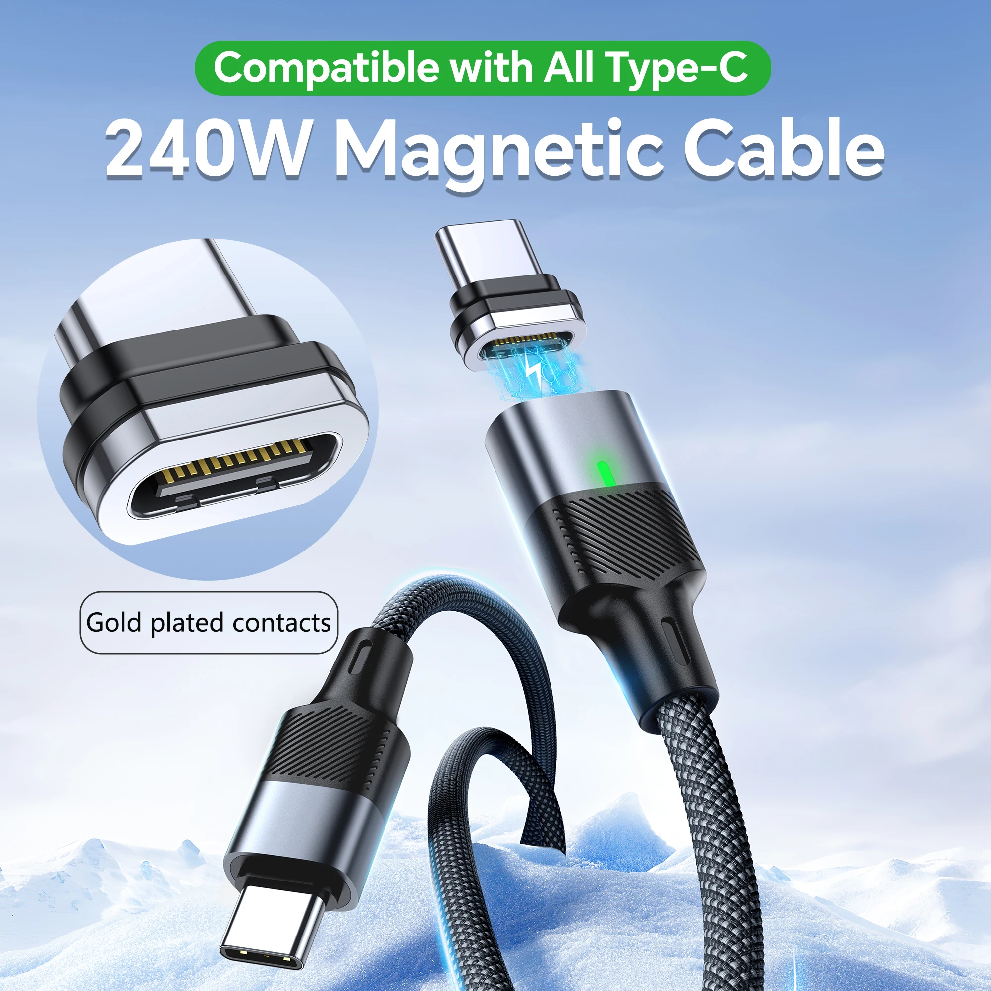 Cable Magnético USB-C Boxiang 240W 48V5A PD3.1, Carga Rápida, Conector Magnético, Sincronización de Datos de Alta Velocidad 120Gbps, Cable Cargador Tipo C de Doble Uso