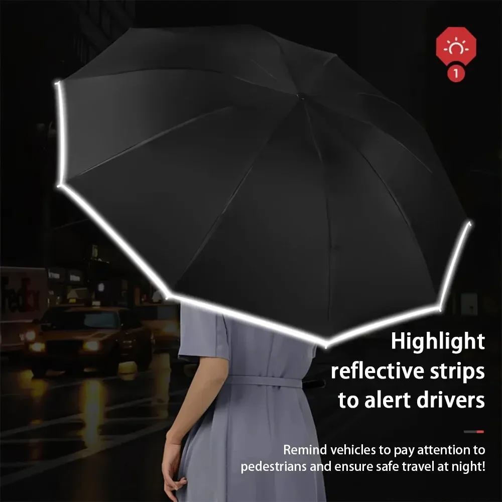 Paraguas plegable inverso completamente automático Xiaomi con raya reflectante a prueba de viento paraguas UV para hombres y mujeres sombrilla