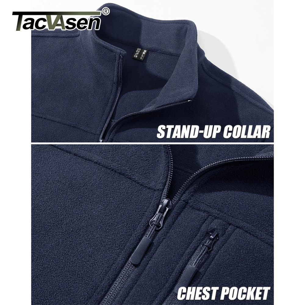 TACVASEN Chaqueta térmica cálida de lana para hombre, cortavientos con cremallera completa y cuello levantado, ropa de abrigo con múltiples bolsillos, abrigo para trabajo y senderismo