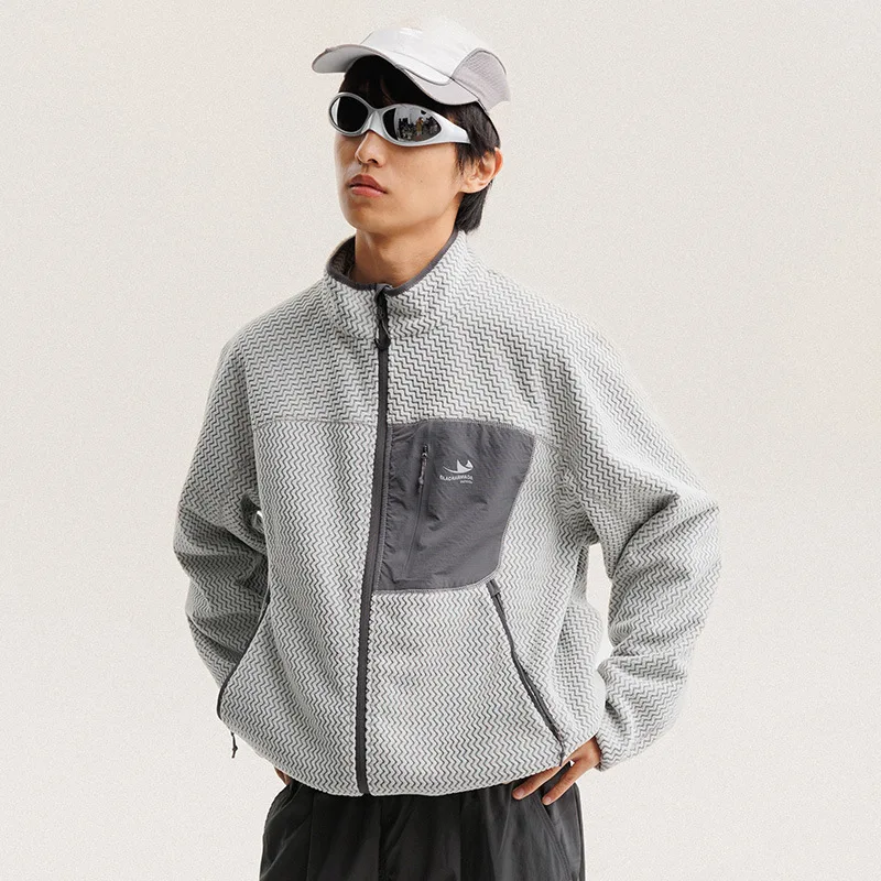 Chaqueta de Forro Polar con Rayas Onduladas para Otoño e Invierno, para Hombre y Mujer, para Viajes al Aire Libre, Montañismo, Senderismo, Chaqueta Deportiva Transpirable y Cálida, Abrigo Unisex