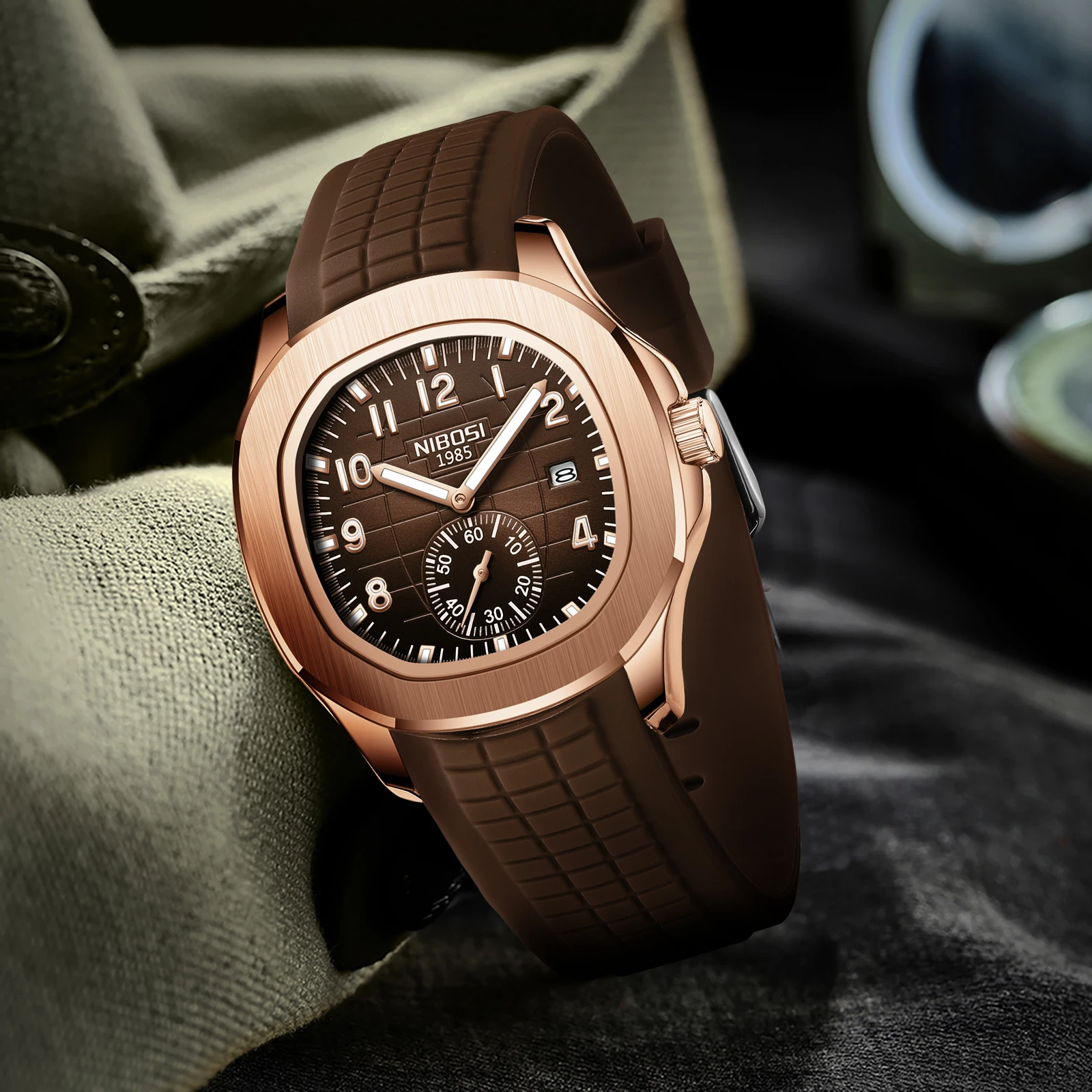 Relojes NIBOSI para hombre, reloj militar analógico con calendario, correa de silicona negra, relojes de pulsera impermeables para hombre, diseño minimalista