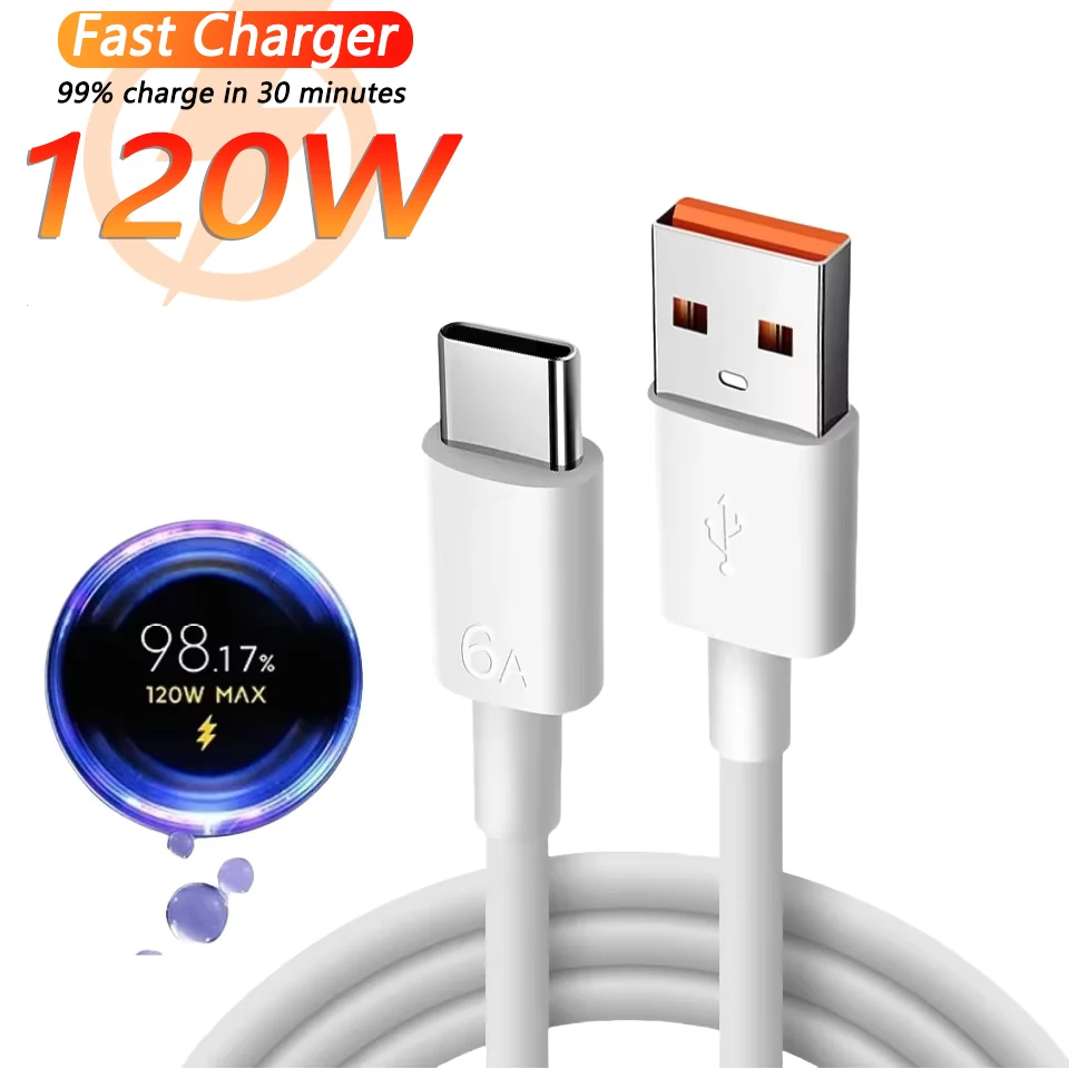Cargador Superrápido USB de 120 W para Xiaomi, Adaptador de Corriente, Cable Tipo C de 6 A para Mi 12 11, POCO X5 X4 Pro Note 9 10 11