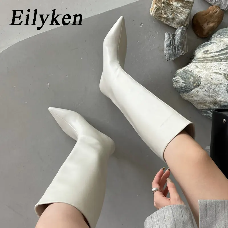 Eilyken, Botas de Mujer hasta la Rodilla con Punta Puntiaguda, Cómodas para Otoño e Invierno, con Tacón Bajo y Delgado, Estilo Vaquero, Botas de Mujer