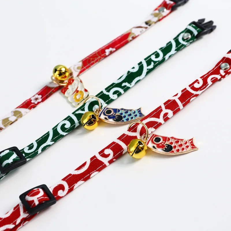 Colgante de campana Koi ajustable, Collar de gato de la suerte, Collar japonés, accesorios, suministros para mascotas