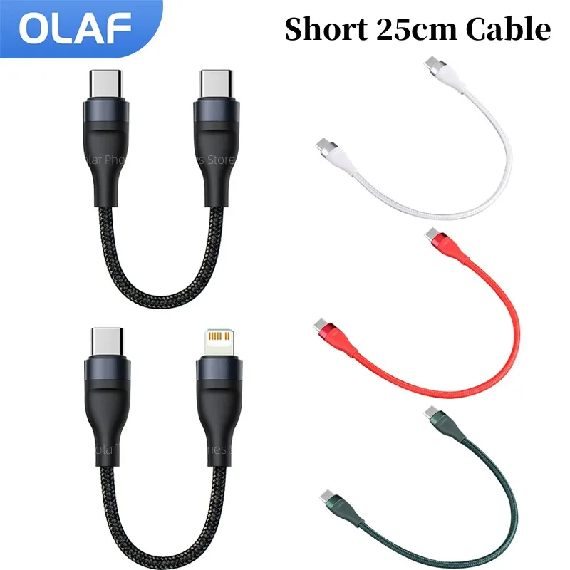Cable USB Tipo C Corto de 25 cm Olaf, Cable Lightning de Carga Rápida para iPhone, Huawei, Xiaomi, Banco de Energía, Cable de Datos para Teléfono Móvil