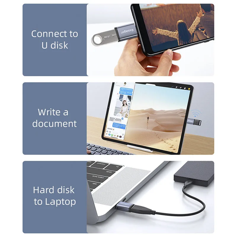 Essager USB 3,0 tipo C OTG adaptador tipo C USB C macho a USB hembra convertidor para Macbook Xiaomi Samsung S20 USBC OTG conector
