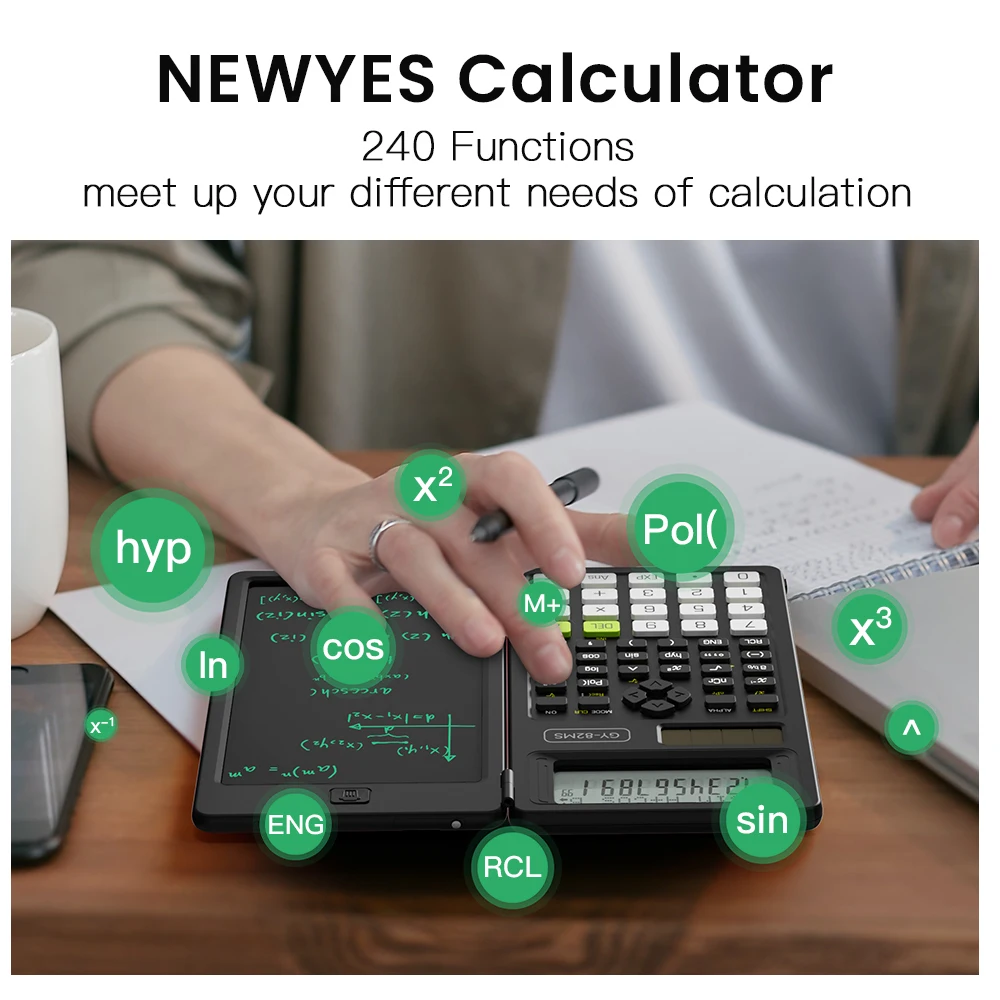 Calculadora científica plegable 2 en 1 y tableta de escritura de 6 pulgadas, pantalla LCD de 82MS y 240 funciones para estudiantes universitarios y profesores