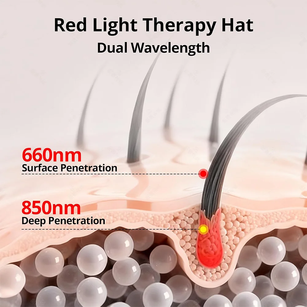 Gorro de Terapia de Luz Roja para el Cabello, Terapia de Luz Roja Mejorada con 96 LED para la Cabeza, Terapia de Luz Infrarroja para Hombres y Mujeres con Temporizador