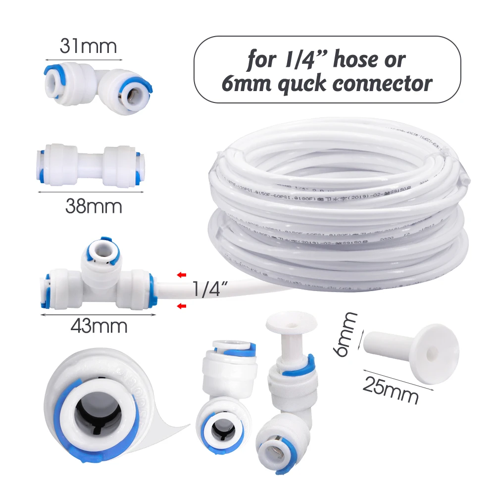 Conector rápido de tubo de PE blanco de 6mm, accesorios de liberación rápida de tubo de 1/4 "para purificador de agua doméstico, juntas de sistema de riego de manguera de jardín