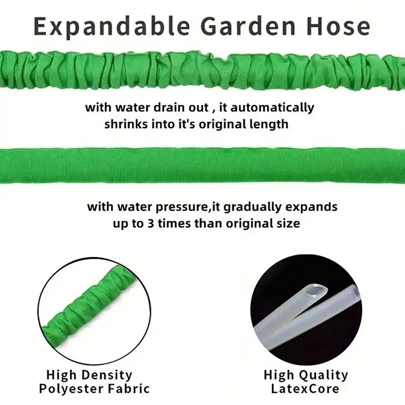 Manguera de jardín extensible de alta presión, tubo de agua mágico, herramientas de riego diario para el hogar, lavado de coches, pistola de agua de limpieza, 25FT-200FT