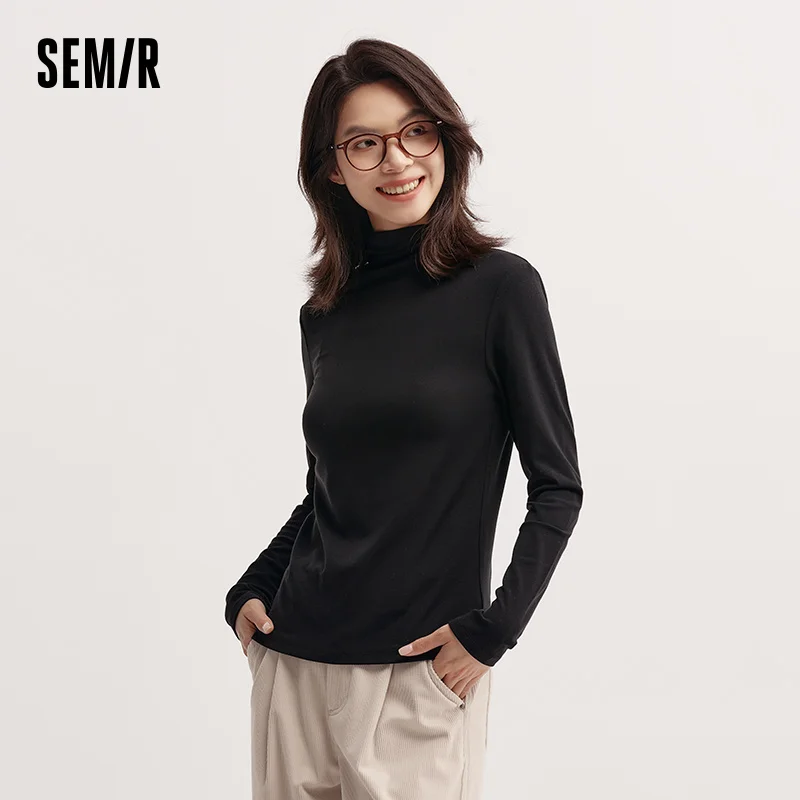 Camiseta Térmica Antibacteriana de Cuello Alto Semir para Mujer, Ajustada, de Manga Larga, Color Sólido, para Uso Diario, Modelo 2026