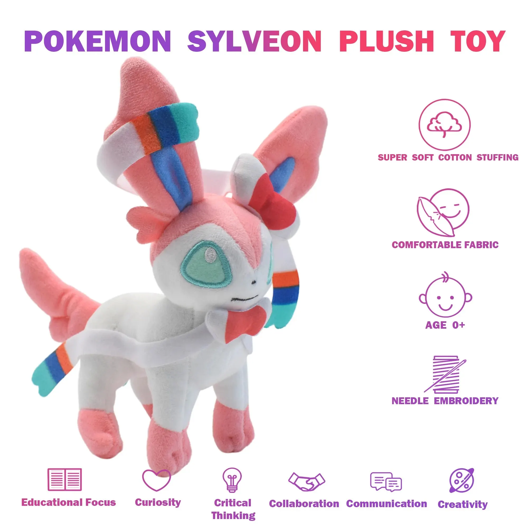 Leafeon Vaporeon Glaceon Sylveon Espeon Umbreon Sylveon juego de juguetes de peluche para regalo coleccionable, peluches suaves rellenos
