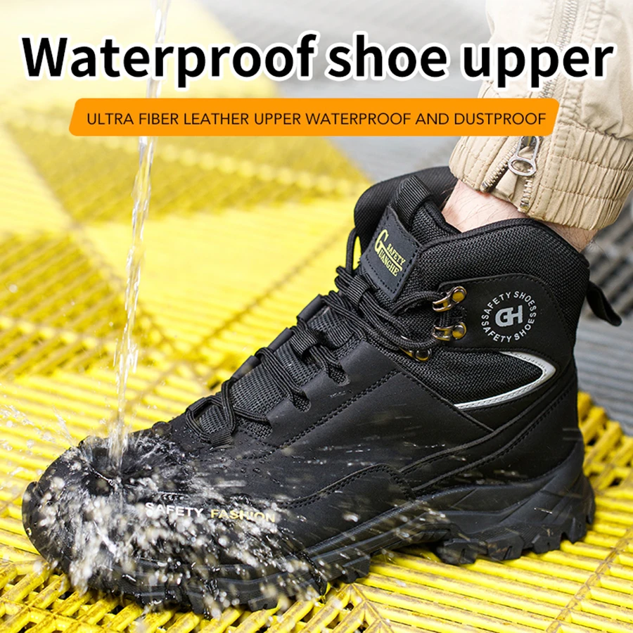 Zapatos de seguridad para construcción, botas de trabajo impermeables para hombre, zapatos con punta de acero antigolpes, zapatos indestructibles a prueba de pinchazos, zapatos de seguridad