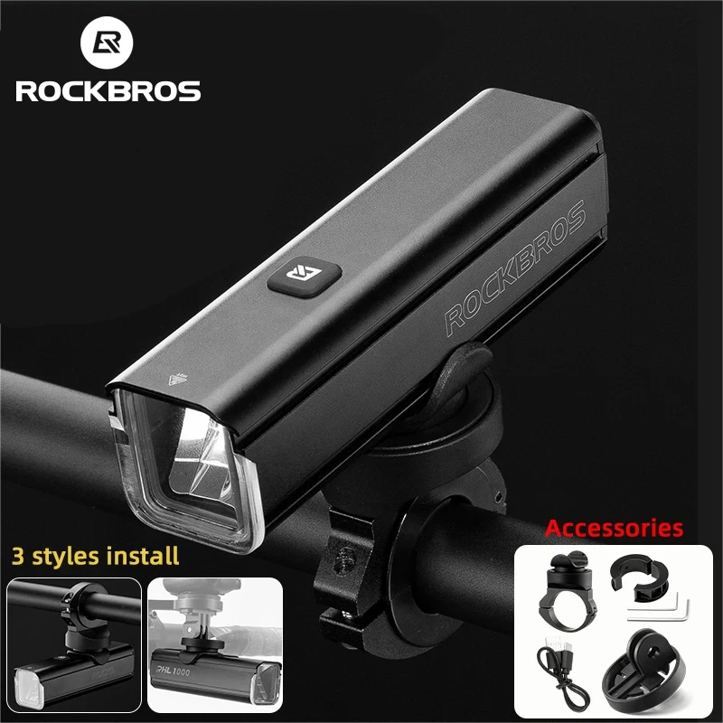 ROCKBROS luz delantera de bicicleta 1000LM 4500mAH lámpara linterna tipo C luz de bicicleta multiinstalación faros MTB luz de Ciclismo de Carretera