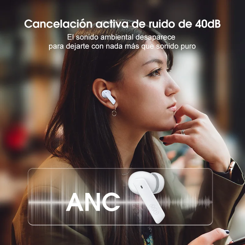 QCY HT05 ANC Auricular inalámbrico 40dB Cancelación de ruido Bluetooth 5.2 Auricular 6 Mic ENC HD Llamada TWS Auriculares Modo de transparencia