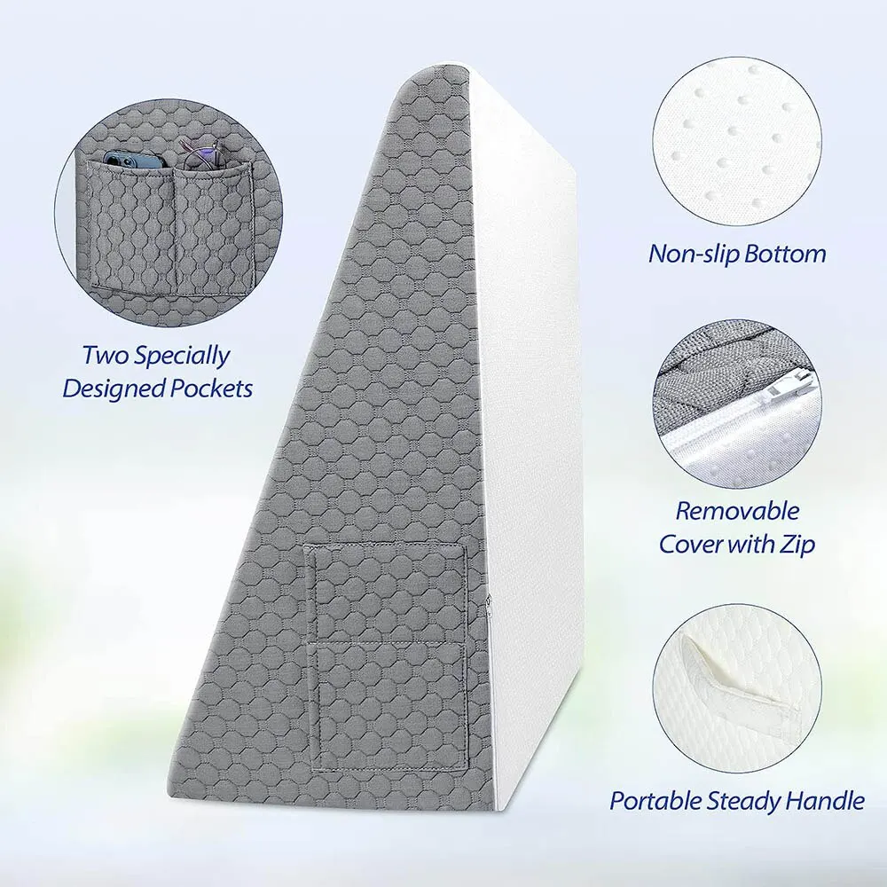 Almohada de cuña para dormir, reflujo ácido después de la cirugía, almohada elevada triangular para mesita de noche, dormitorio, oficina, capa de aire de espuma
