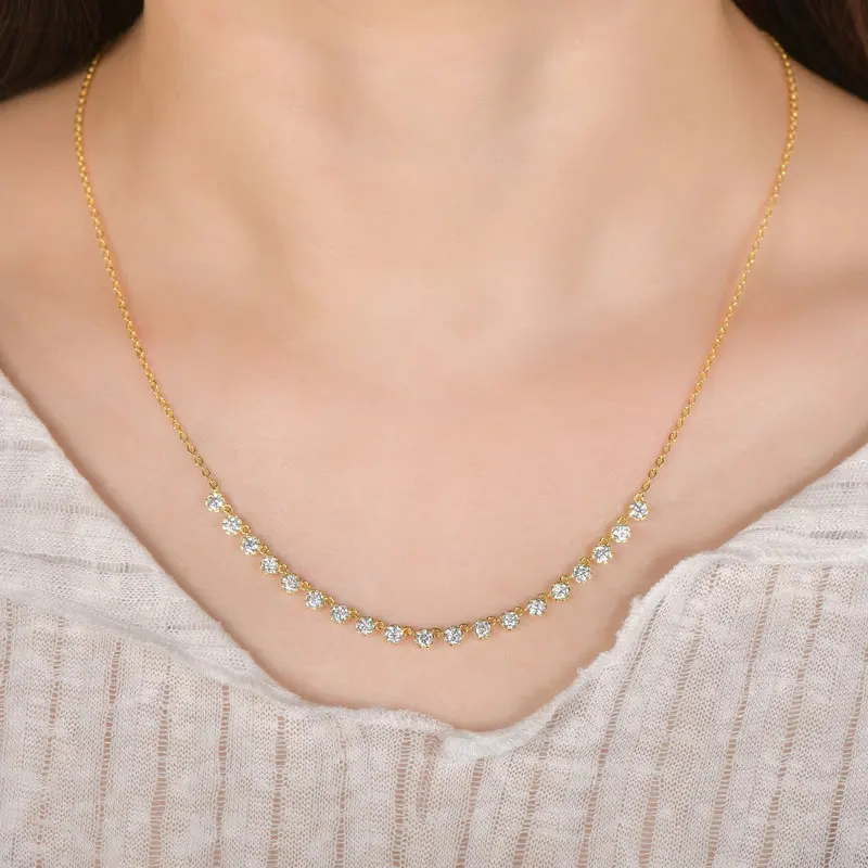 Collar de Moissanita Certificada OXTAO Estilo Burbuja de 3mm D VVS1 para Mujer, Colgante Dulce con Diseño de Sonrisa en U, Joyería Chapada en Oro de 14K