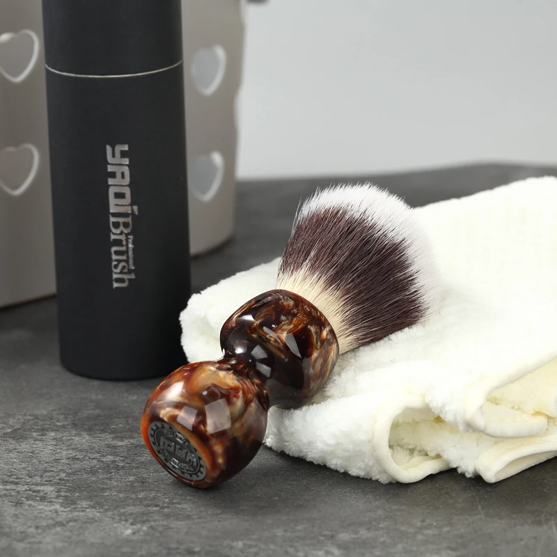 YAQI Caramel Cat's Whisker Pelo sintético Pincel de afeitar húmedo para hombre