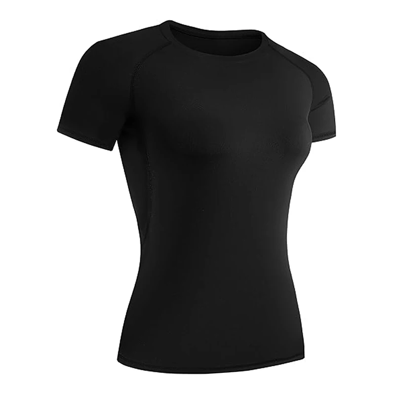 Camiseta de compresión para mujer, camiseta atlética de manga corta para Yoga, correr, verano, gimnasio, entrenamiento, camisetas elásticas de secado rápido, capa base