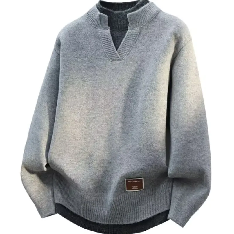 Jersey falso de dos piezas para hombre, cárdigan con cuello redondo, ropa de manga larga, suéter de punto informal juvenil cómodo y térmico