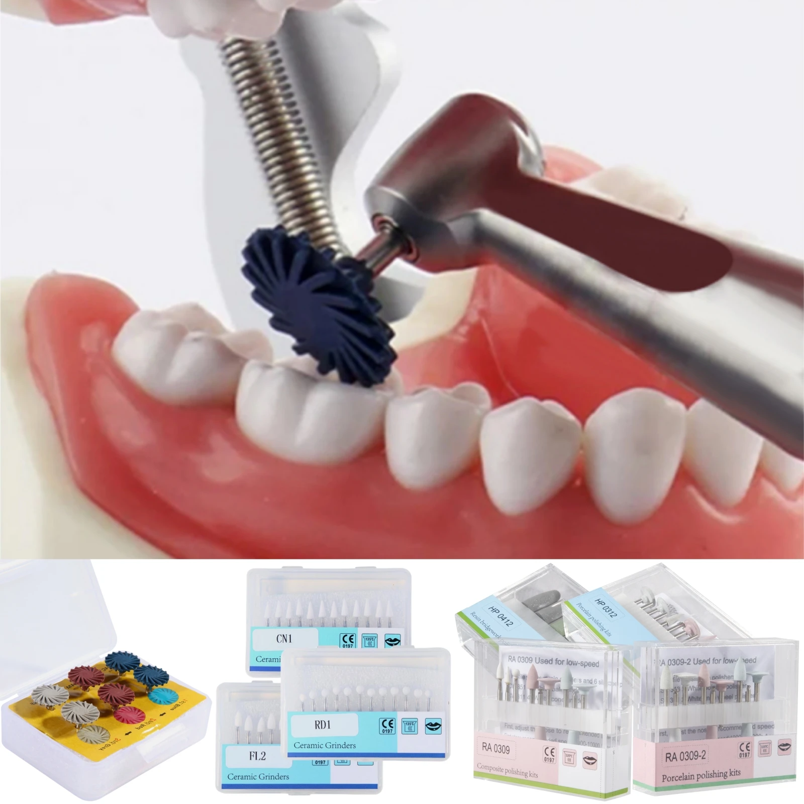 Kit de pulido compuesto para laboratorio Dental, brocas RA /HP de 2,35 MM, FG, 1,6mm, FL2/CN1/RD1, pulidor de dientes mezclados, herramientas dentales