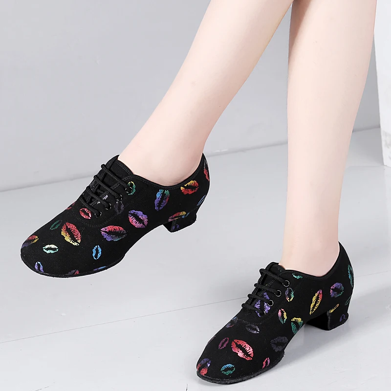 CLYFAN-zapatos de baile latino con cordones para práctica de salón de baile con punta cerrada, zapatos de Ballet modernos para enseñanza de baile de Salsa y niñas