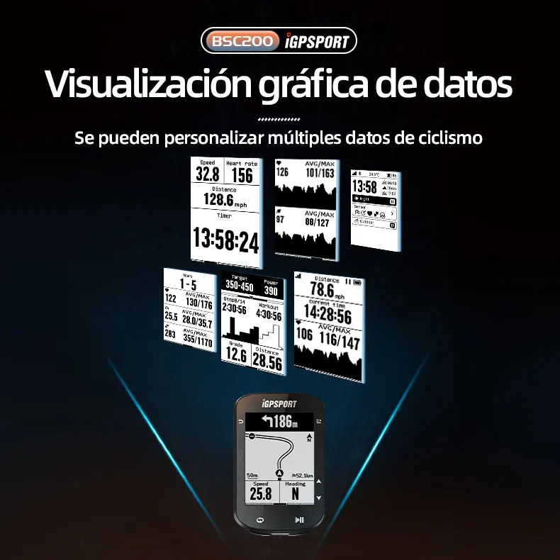Ordenador inalámbrico para bicicleta, GPS IGPSPORT-ordenador inalámbrico BSC200 bsc 200 para bicicleta, velocímetro con GPS, odómetro,  pulgadas, ANT + APP, sincronización de pendiente, altitud Español Lengua española