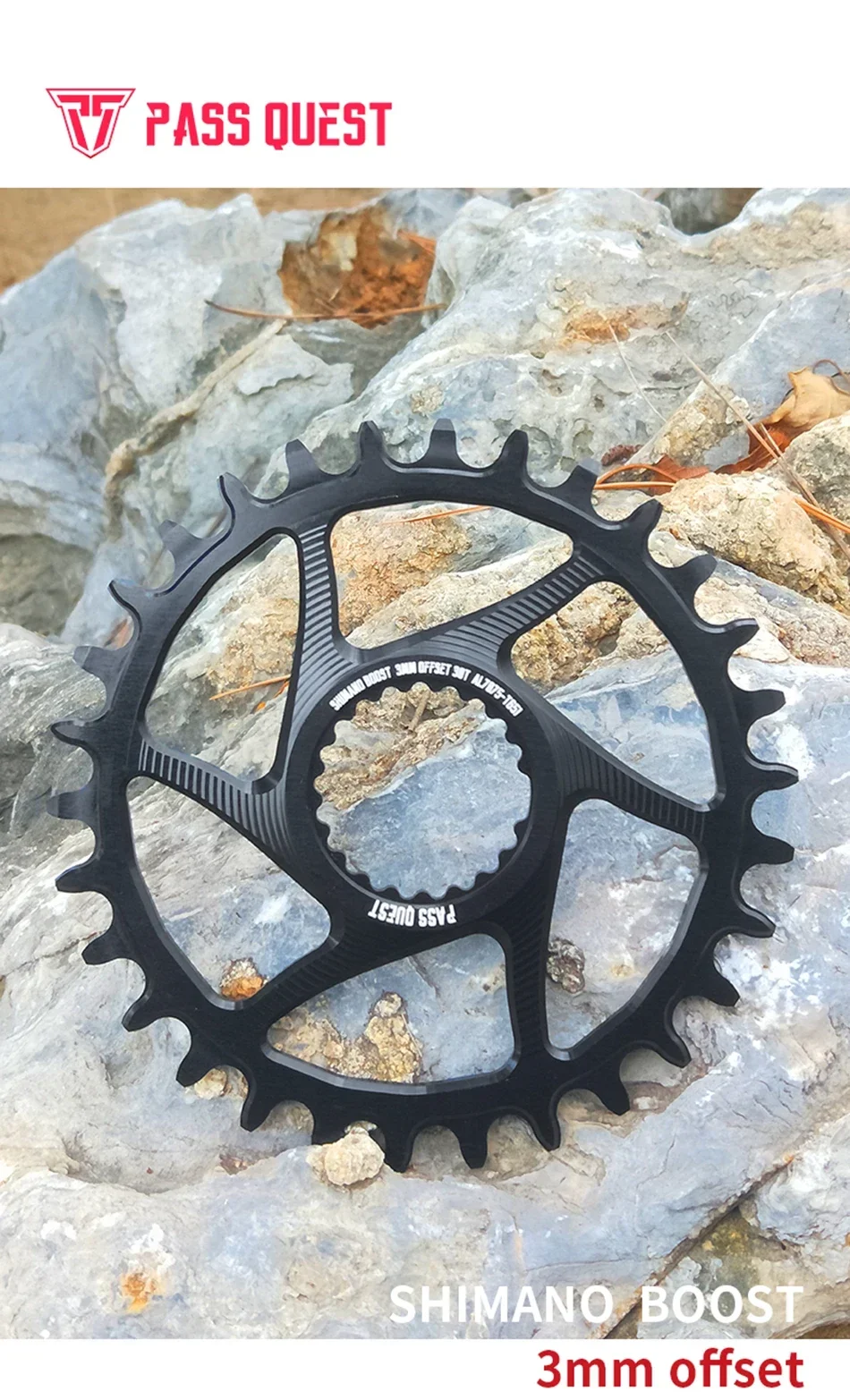 Plato de cadena PASS QUEST con desplazamiento de 3 mm y 6 mm, compatible con sistemas Boost M6100, M7100, M8100 y M9100, y con montaje directo en los bielas.