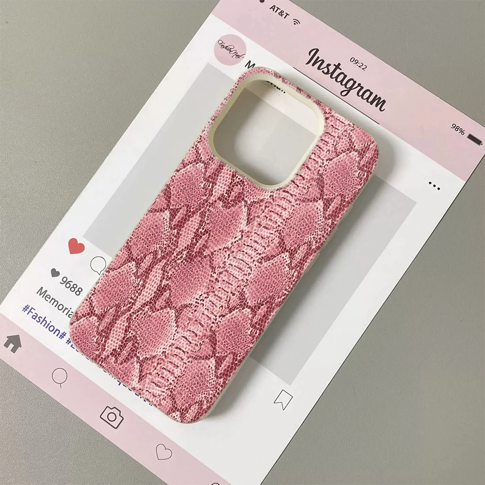 Funda para Teléfono con Patrón de Piel de Serpiente Rosa para iPhone 14 13 11 17 15 12 Pro Max Air Plus, Cobertura Total, Resistente a Arañazos y Duradera