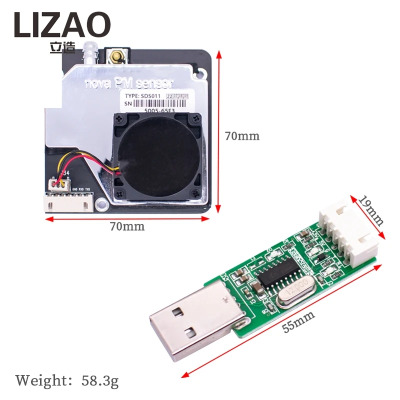 LIZAO SDS011 Módulo Sensor Láser de Alta Precisión PM2.5 con Salida Digital UART, Detector de Partículas de Calidad del Aire