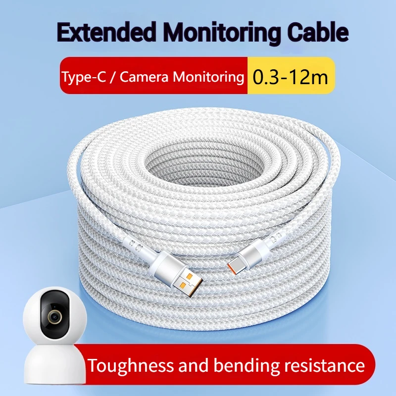 Cable de Carga Tipo-C Trenzado Extra Largo, Apto para Cámaras de Coche, Impresoras y Cables de Extensión USB, Cable de Datos de 3m, 5m, 8m, 12m