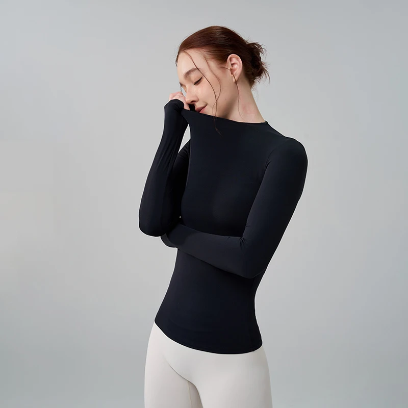 SOISOU, 5 colores, cuello medio alto, Top de Yoga ajustado, jersey de Pilates para mujer, camiseta deportiva de manga larga de alta elasticidad para Fitness