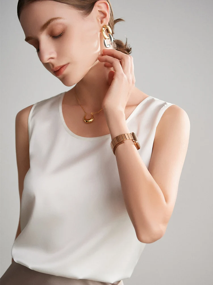 SuyaDream. Camisetas sin mangas básicas y acogedoras para mujer, 100% seda auténtica, camiseta elegante sin mangas con cuello redondo, chalecos de verano sólidos 2025, blanco, rosa, Beige