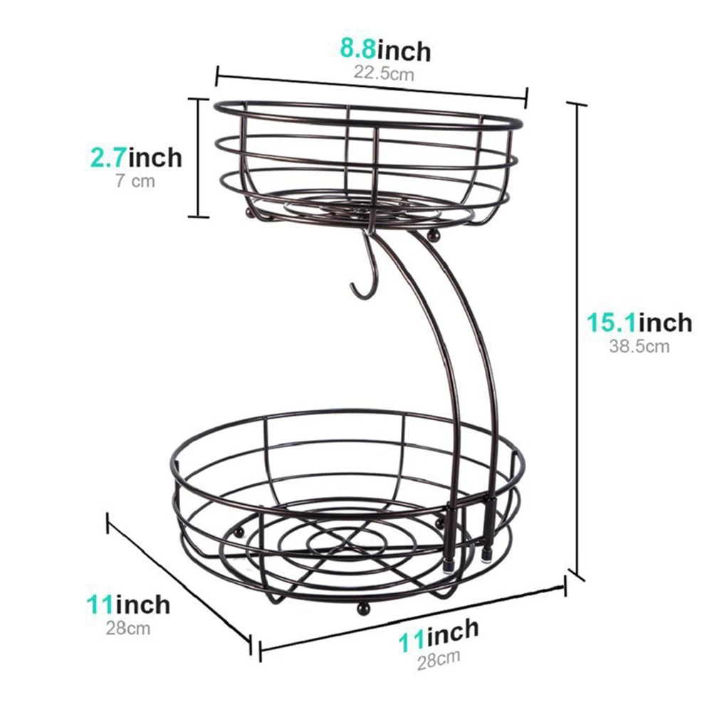 LMETJMA-cesta de frutas para encimera de 2 niveles, cuenco con colgador de plátano, soporte de frutas de alambre de Metal para cocina, organizador de almacenamiento JT312