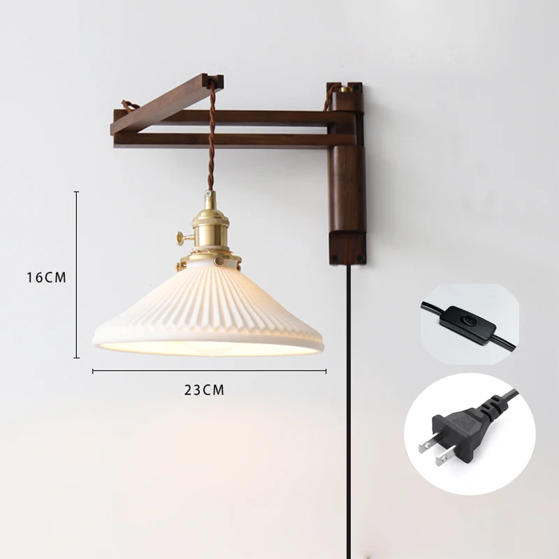 Lámpara de pared plegable Retro de color nogal, lámpara de noche para dormitorio, sala de estar, estudio japonés, sala de té, lámpara de cafetería acadérea