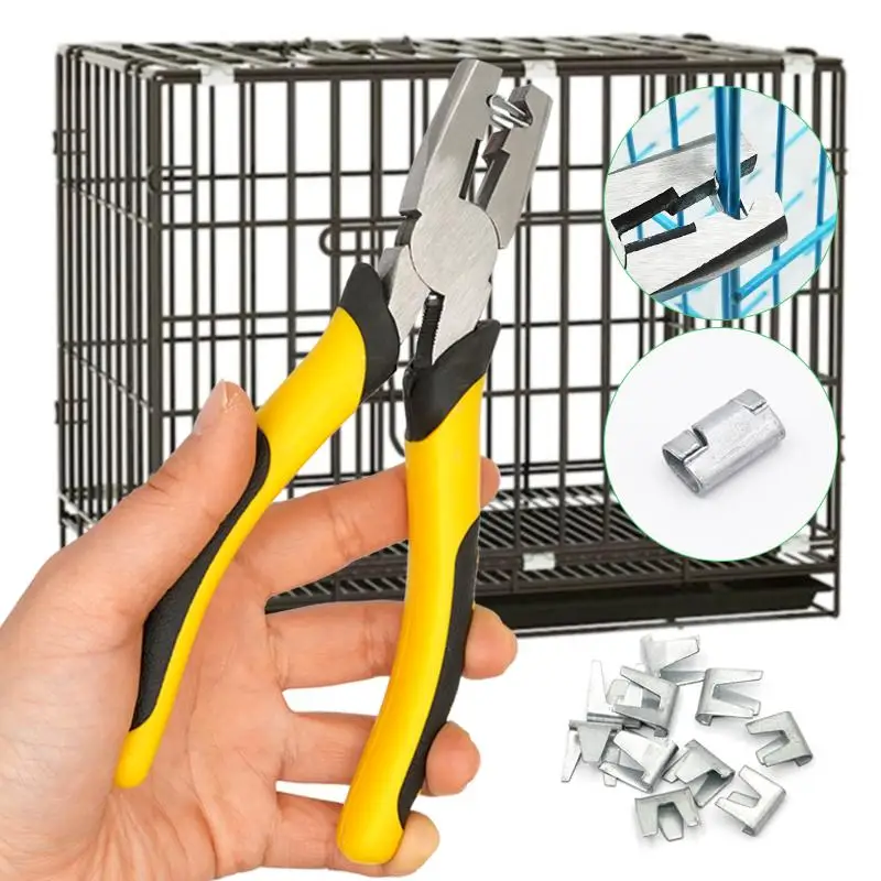 Abrazadera de reparación de instalación de jaula para mascotas, alicates para jaula de encuadernación para jaula de codorniz y pollo, alicates para abrazadera de conejo y pájaro con Clips de hebilla para jaula de clavos