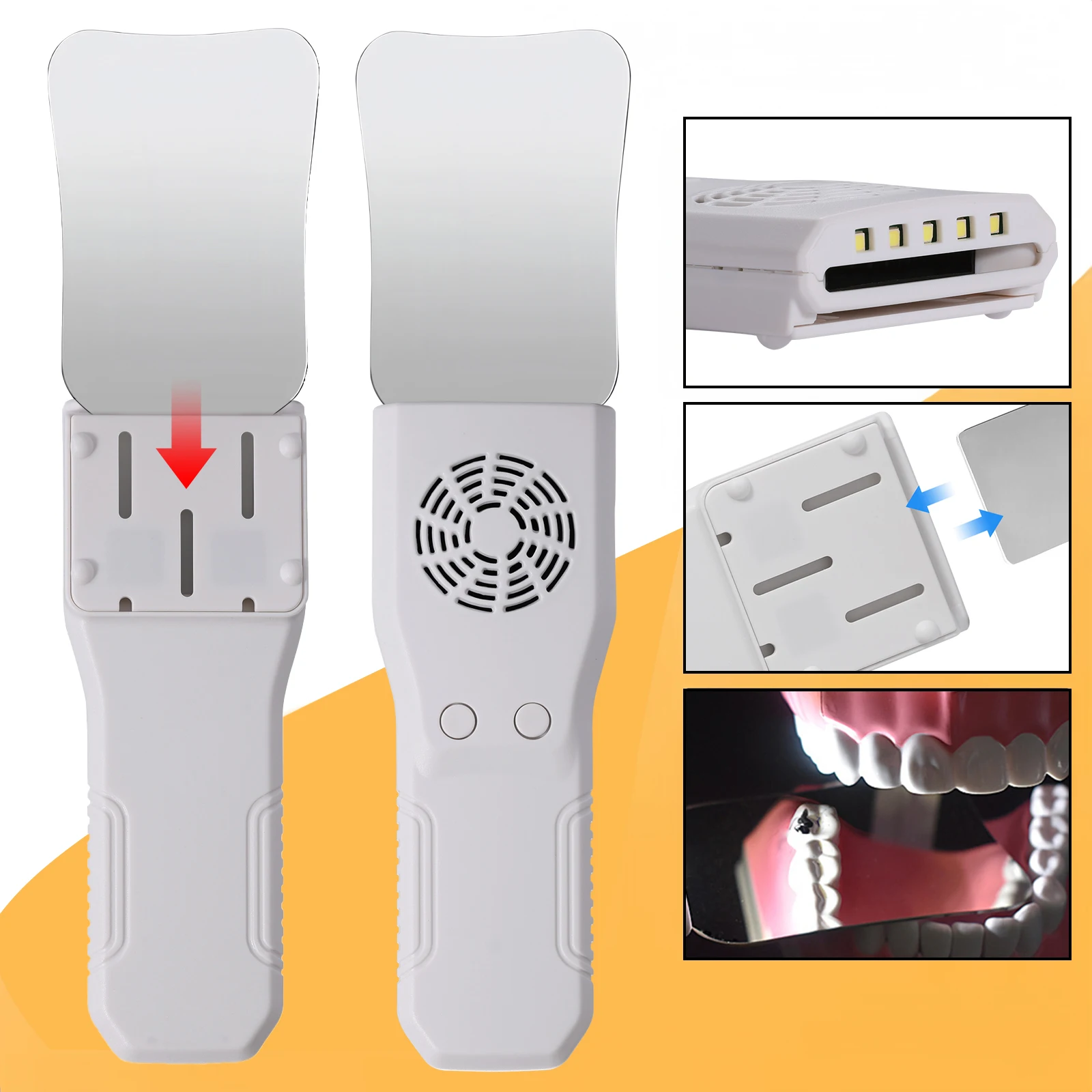 Espejo oclusal Dental sin niebla, sistema de fotografía intraoral LED, 4 espejos, antiniebla, 12K, estado de espejo, desempañamiento automático Intraoral