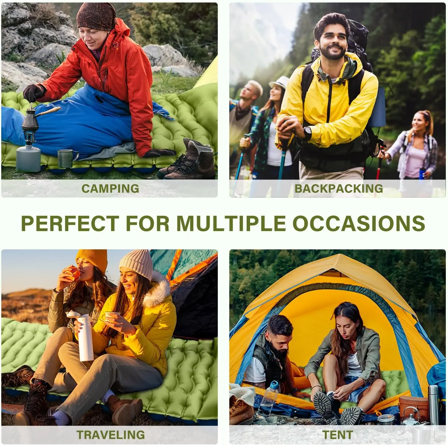 Colchón inflable para acampar al aire libre, colchoneta para dormir con almohadas, colchoneta de aire ultraligera, bomba infladora integrada para senderismo