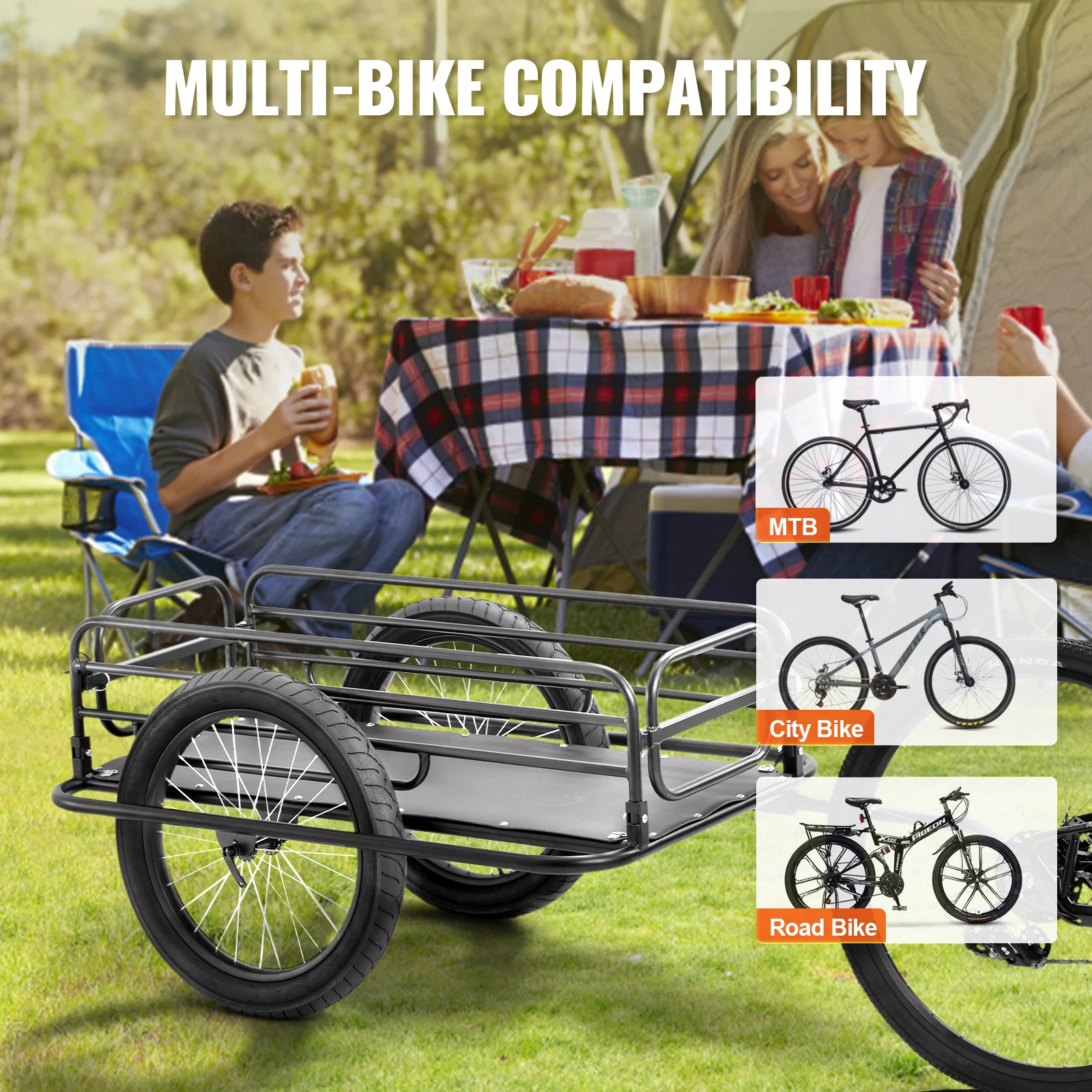 SucceBuy Remolque de carga para bicicletas de 275 libras Carro de vagón para bicicletas Almacenamiento compacto plegable con enganche universal Ruedas de 20" se adapta a la mayoría de bicicletas