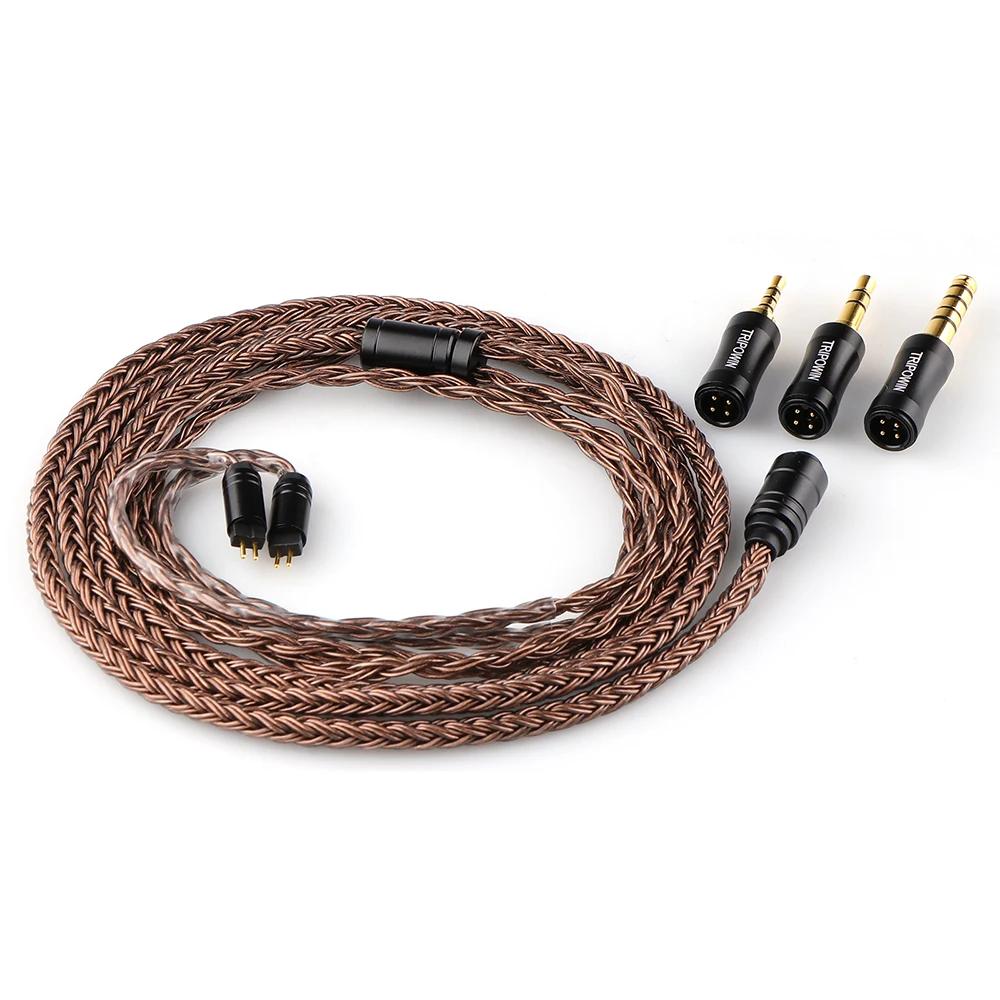 Tripowin-Cable IEM HiFi sin oxígeno, 32AWG OFC ámbar, intercambiable con enchufe de 2,5mm, 3,5mm y 4,4mm, manga de PVC para audiófilos